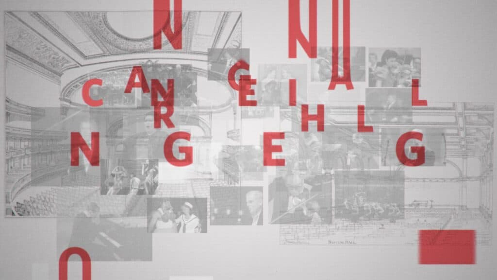 Carnegie Hall: animated letters over archival imagery