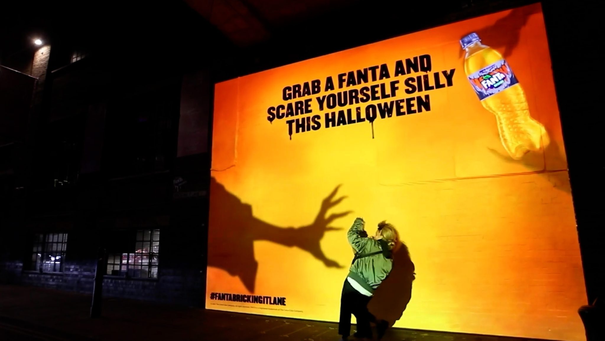 Fanta Bricking It Lane: Halloween projection on a Brick Lane mural